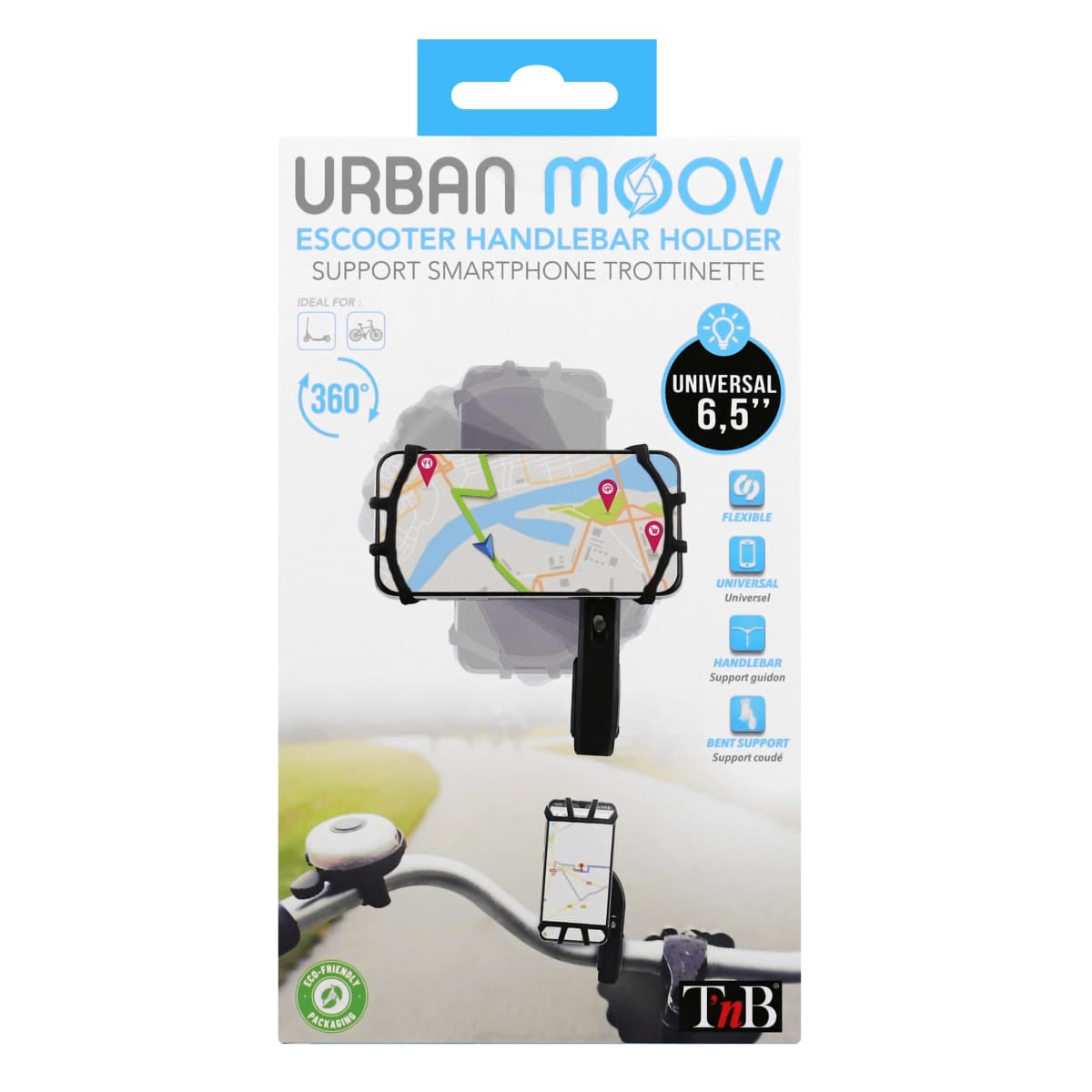 T'nB Fahrradhalterung, Klemmhalterung, 360° drehbar – für Smartphones bis 6,5" – Schwarz, ABS/Silikon