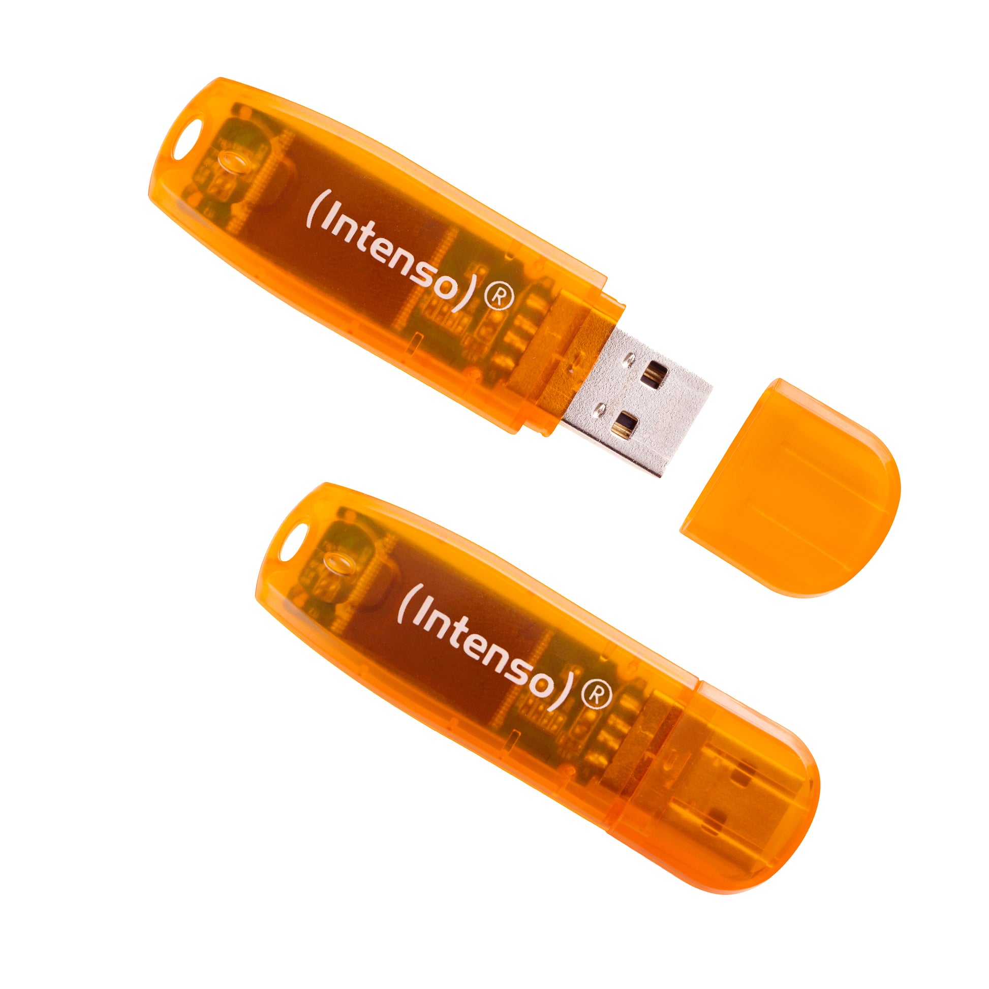 Intenso Rainbow Line USB-Stick 64 GB – USB-A USB 2.0, 28/6,5 MB/s, mit Kappe, Orange, 2er Pack