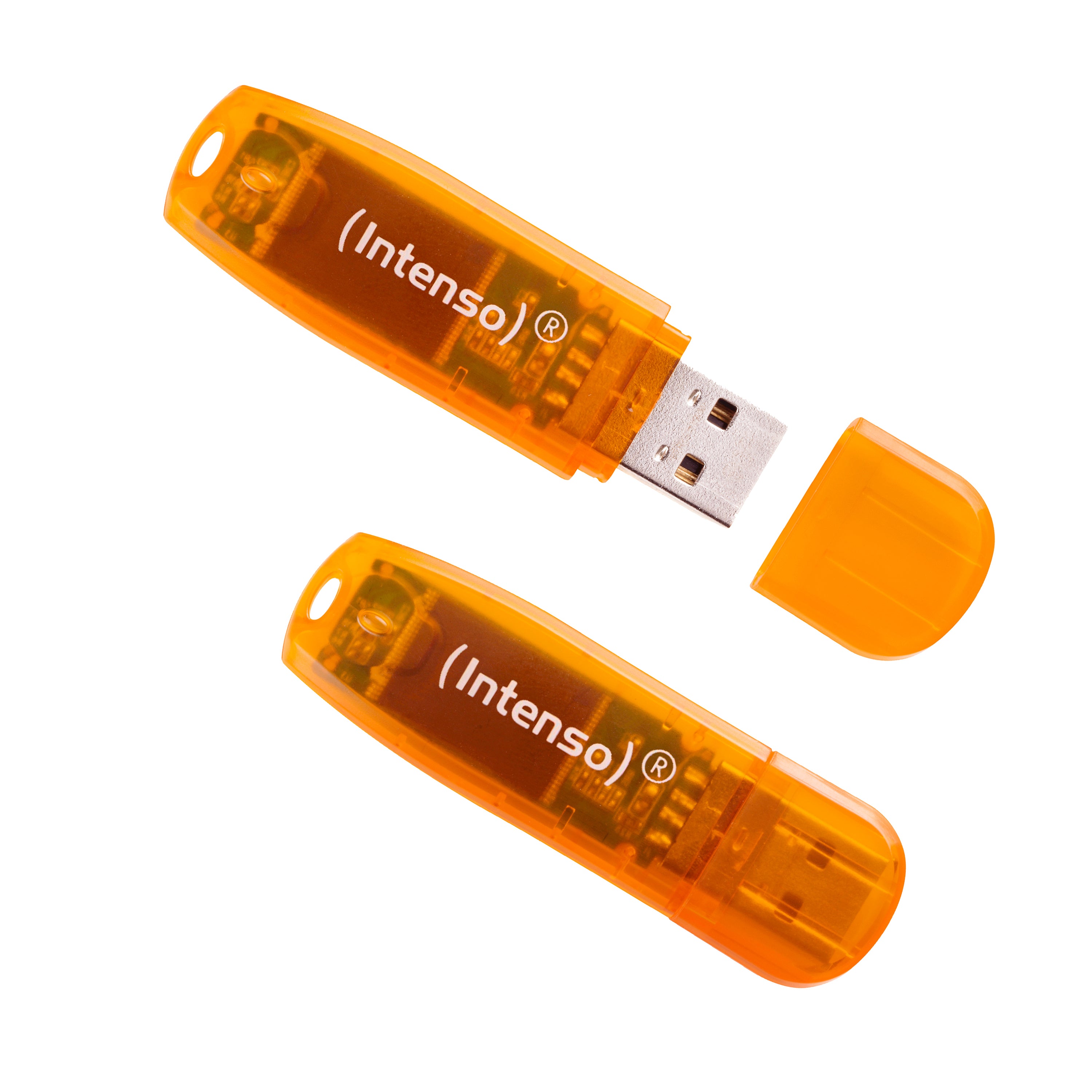 Intenso Rainbow Line USB-Stick 64 GB – USB-A USB 2.0, 28/6,5 MB/s, mit Kappe, Orange, 2er Pack