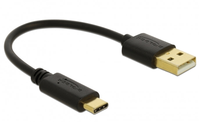 DeLOCK USB-A auf USB-C Kabel – 0,15 m – Nur Laden, Goldstecker – Schwarz