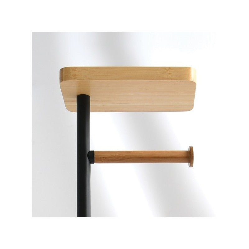 MSV Toilettengarnitur Teiki – Bambus/Stahl, Schwarz matt, mit Klobürstenhalter, 29,5 × 20,0 × 67,0 cm