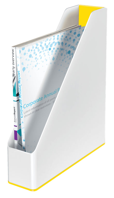 Leitz WOW Stehsammler – A4, 73 mm, Polystyrol, weiss/gelb
