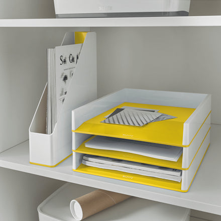 Leitz WOW Stehsammler – A4, 73 mm, Polystyrol, weiss/gelb