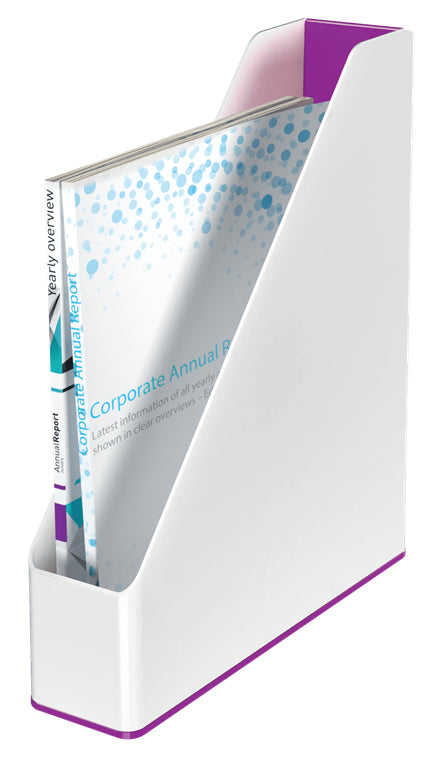 Leitz WOW Stehsammler – für A4, weiss/violett, Polystyrol (PS), B 73 × H 318 × T 272 mm