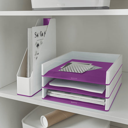 Leitz WOW Stehsammler – für A4, weiss/violett, Polystyrol (PS), B 73 × H 318 × T 272 mm