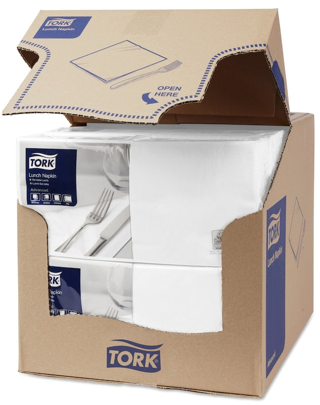 Tork Servietten – 33 × 33 cm – 2-lagig, Tissue, weiss – 200 Stk., FSC