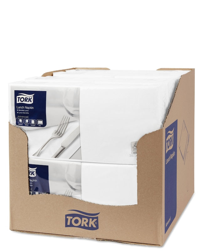 Tork Servietten – 33 × 33 cm – 2-lagig, Tissue, weiss – 200 Stk., FSC