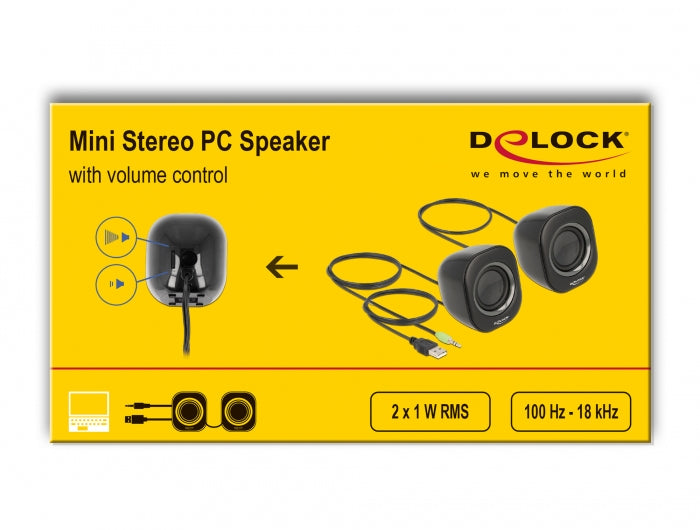 DeLOCK Mini Stereo – PC-Lautsprecher – 2.0, 2 W, 3,5 mm, Schwarz
