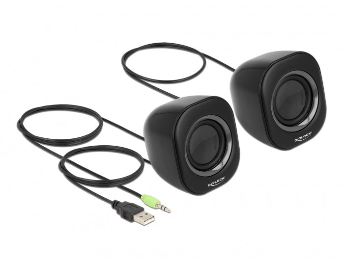 DeLOCK Mini Stereo – PC-Lautsprecher – 2.0, 2 W, 3,5 mm, Schwarz