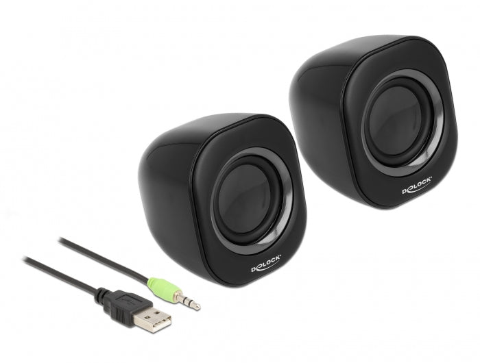 DeLOCK Mini Stereo – PC-Lautsprecher – 2.0, 2 W, 3,5 mm, Schwarz