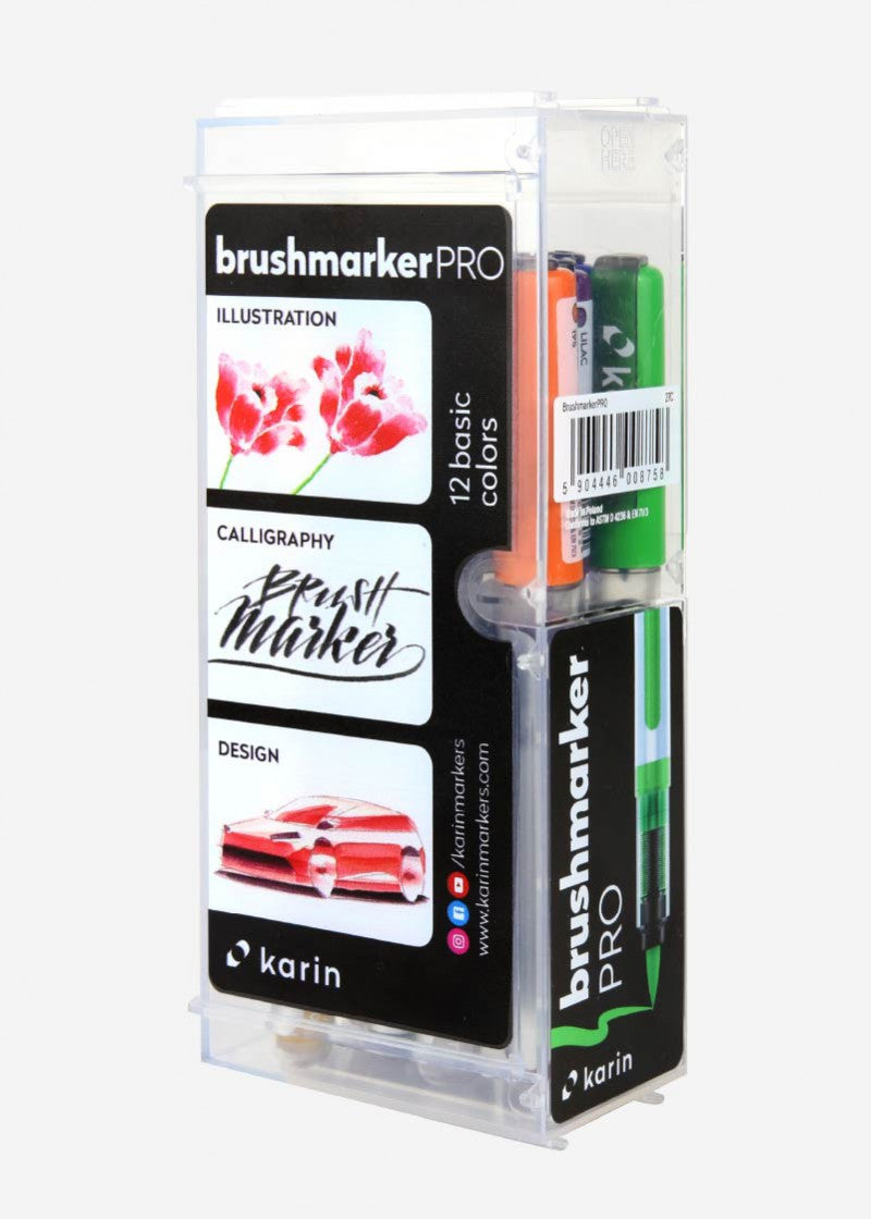 Karin Brushmarker PRO Pinselstift – Pinselspitze, 12 Farben