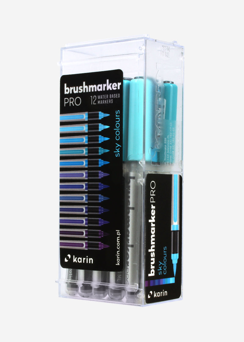 Karin Brushmarker PRO Pinselstift, Himmelsfarben – Pinselspitze, 12 Farben