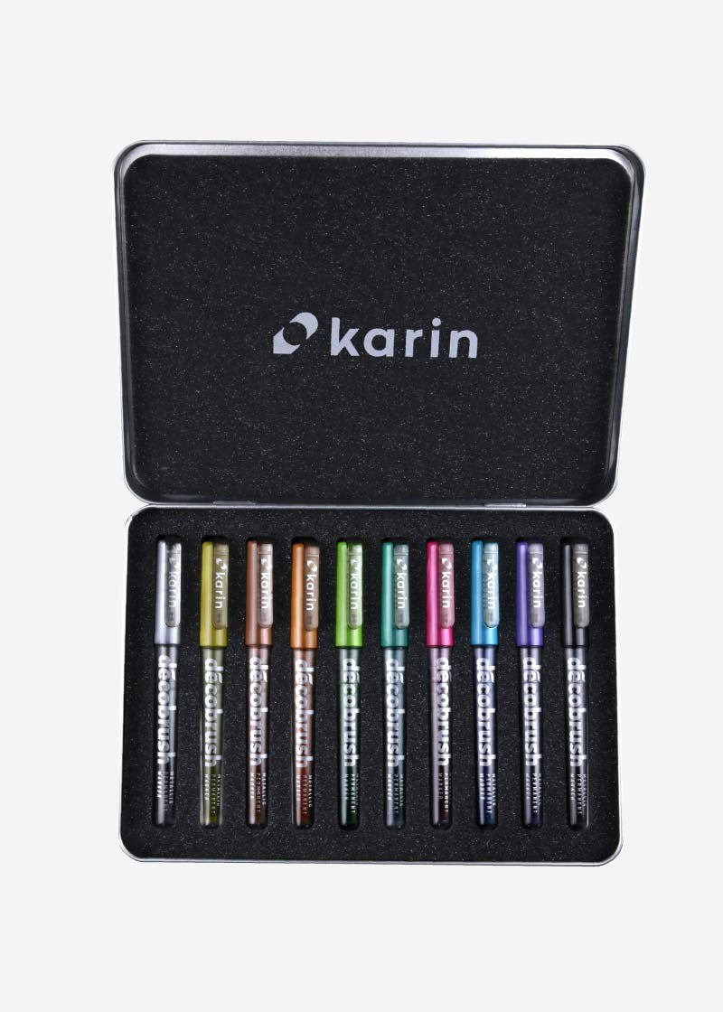 Karin DécoBrush Paint Marker Metallic – Pinselspitze – Mehrfarbig, 10er-Pack