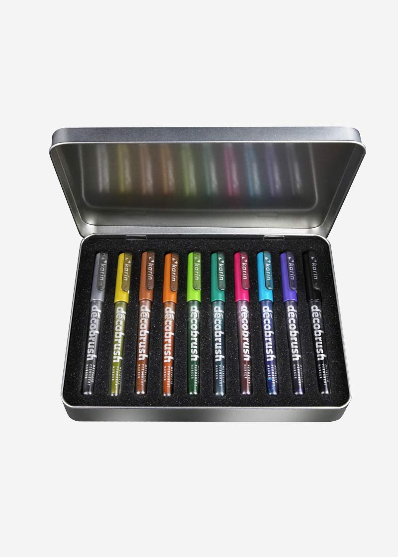 Karin DécoBrush Paint Marker Metallic – Pinselspitze – Mehrfarbig, 10er-Pack