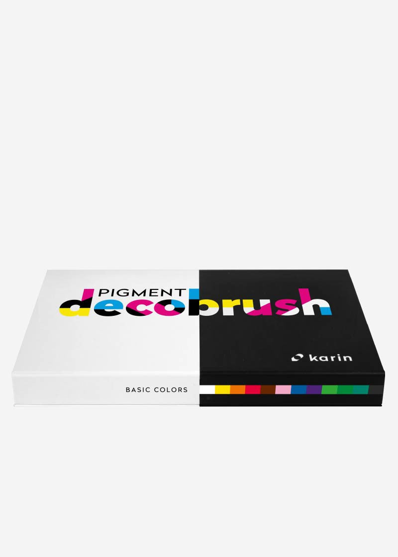 Karin Pigment Decobrush Acrylmarker – Pinselspitze – Basic Colors, 12er-Set – für Glas, Metall und Kunststoff