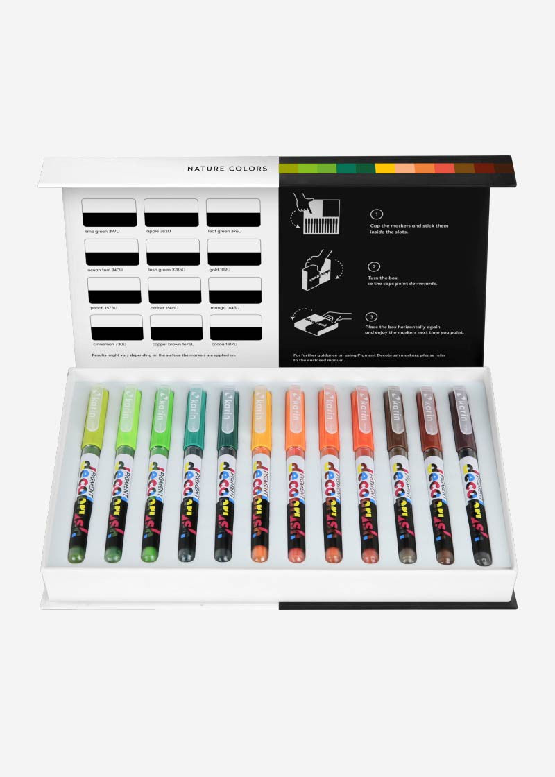 karin Pigment Decobrush Pinselstift – Pinselspitze, acrylbasiert, opak, 12 Farben