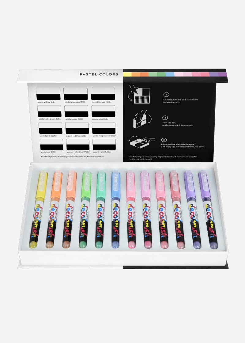 Karin Pigment Decobrush Acrylmarker – Pinselspitze – Pastell-Set (12 Farben)