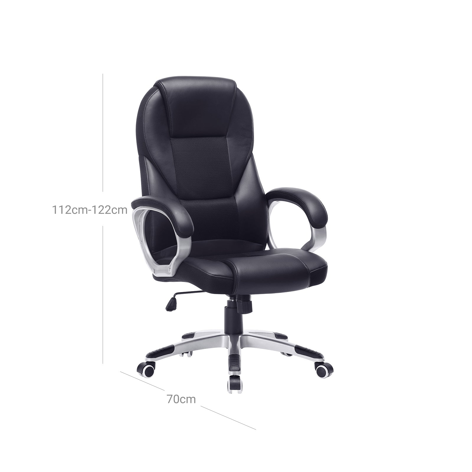 Songmics OBG22B Bürostuhl – Polsterrücken – Schwarz, gepolsterte Armlehnen, bis 150 kg