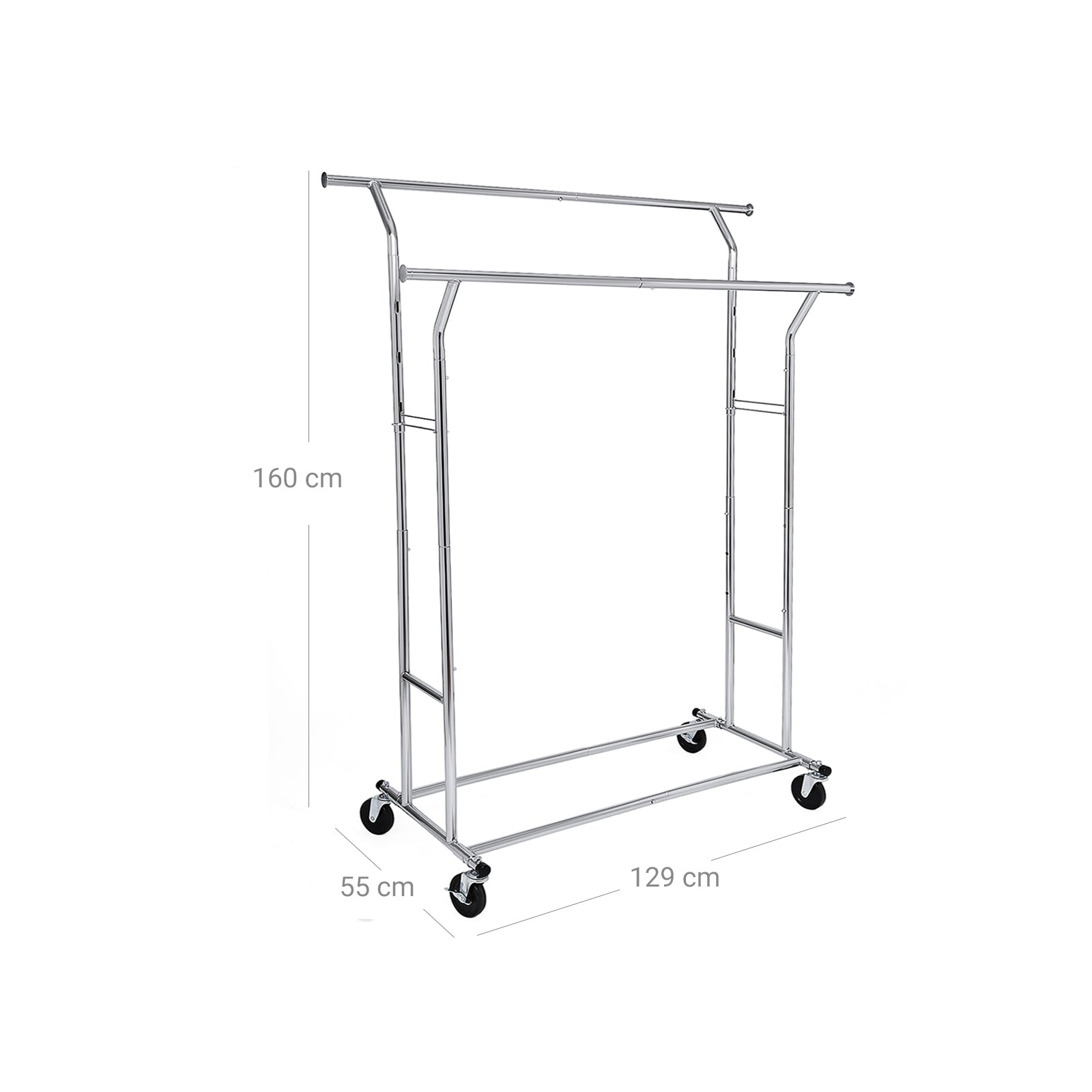 Songmics Kleiderständer – Doppel, mit Rollen, Stahl, Silber, 169 × 55 × 148 cm