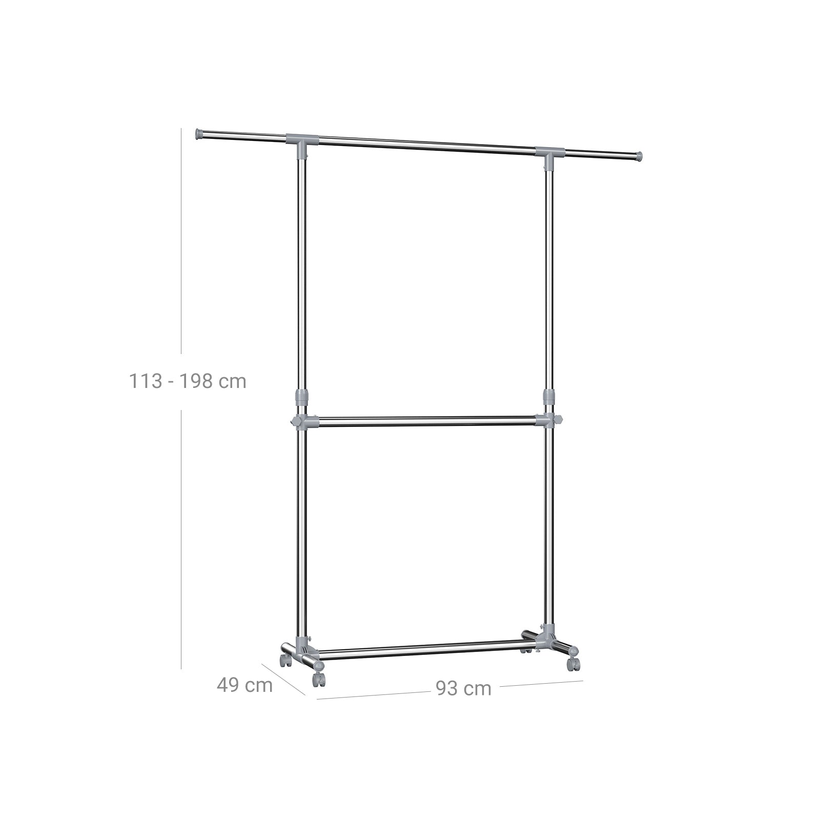 Songmics LLR401 Garderobenständer – 1'980 mm – Kunststoff/Edelstahl – Silber – mit Rollen, verstellbar