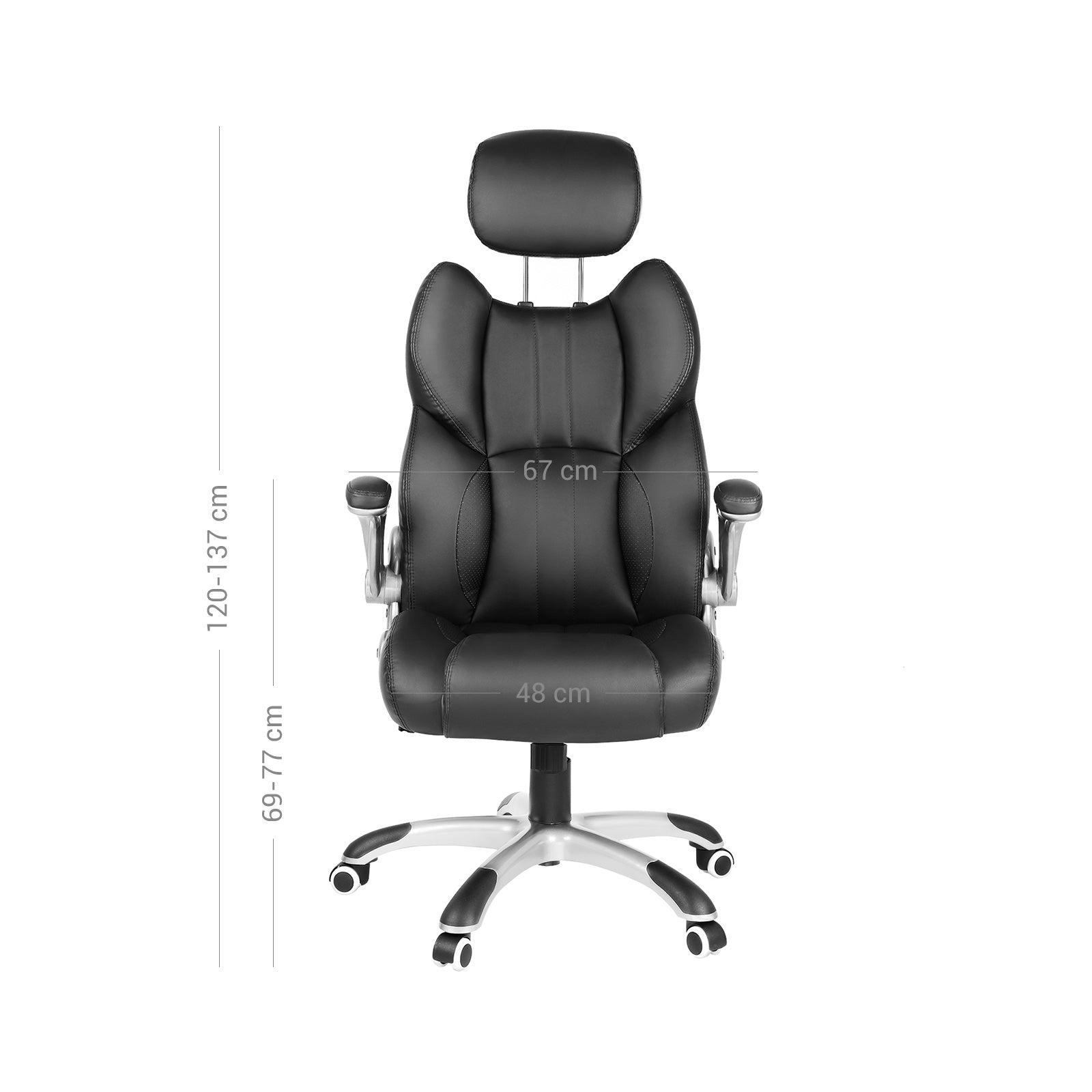 Songmics OBG65BK Bürostuhl – Kunstleder – Schwarz, mit Kopfstütze, 45–53 cm, bis 150 kg