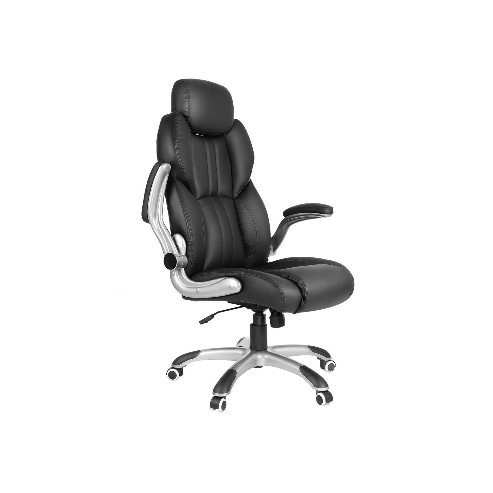 Songmics OBG65BK Bürostuhl – Kunstleder – Schwarz, mit Kopfstütze, 45–53 cm, bis 150 kg