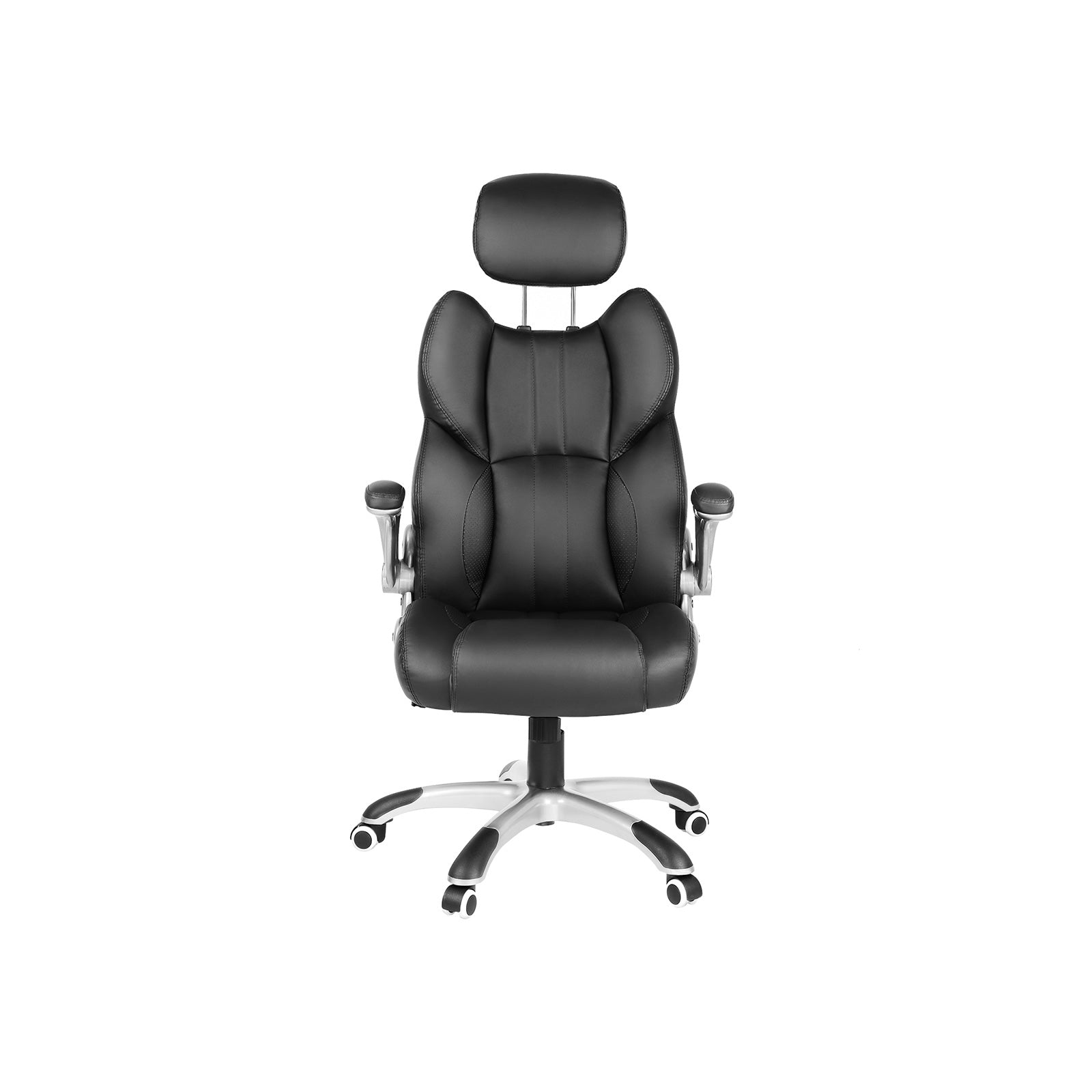 Songmics OBG65BK Bürostuhl – Kunstleder – Schwarz, mit Kopfstütze, 45–53 cm, bis 150 kg