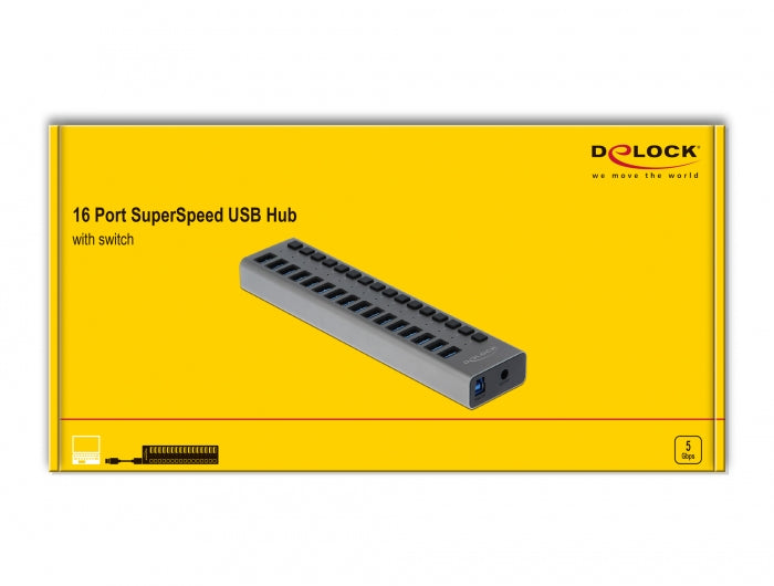DeLOCK USB-Hub – USB-B, 16× USB-A, für Windows/Mac/ChromeOS