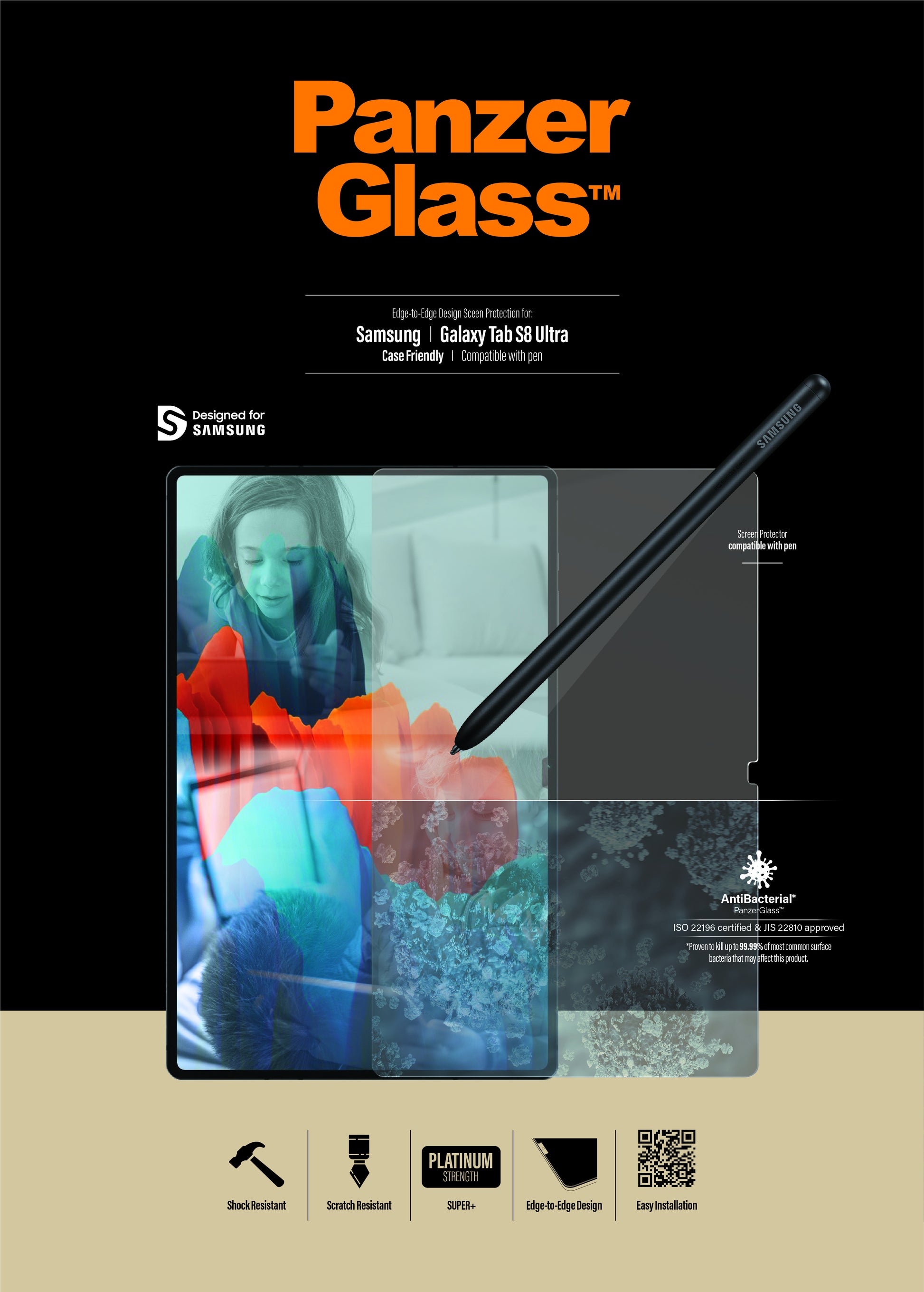 PanzerGlass Displayschutz, gehärtetes Glas – für Galaxy Tab S9 Ultra/S8 Ultra – 1er-Pack