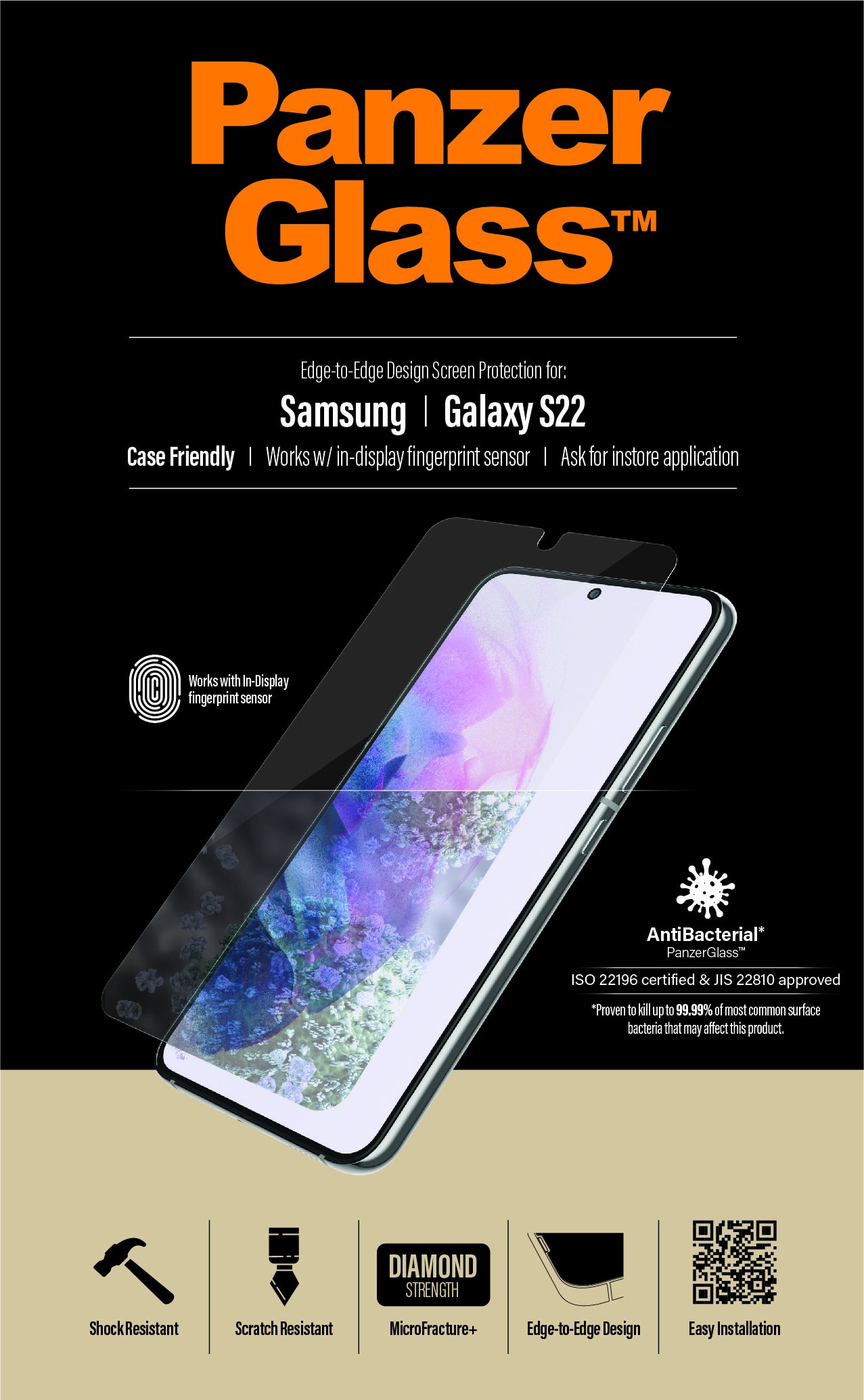 PanzerGlass Displayschutz (Panzerglas), Case Friendly – für Galaxy S22 5G
