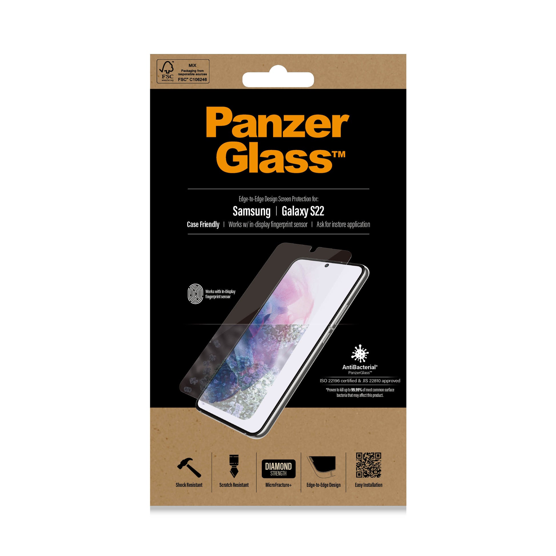 PanzerGlass Displayschutz (Panzerglas), Case Friendly – für Galaxy S22 5G