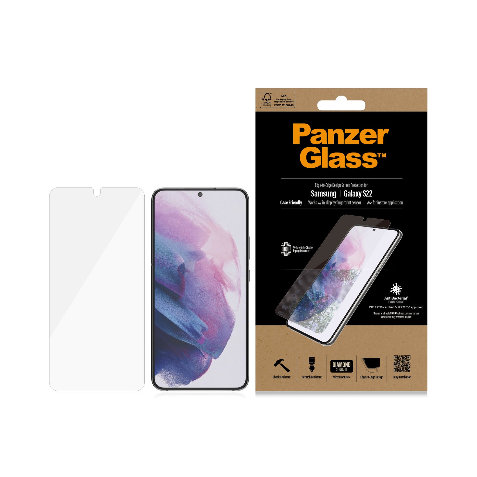 PanzerGlass Displayschutz (Panzerglas), Case Friendly – für Galaxy S22 5G