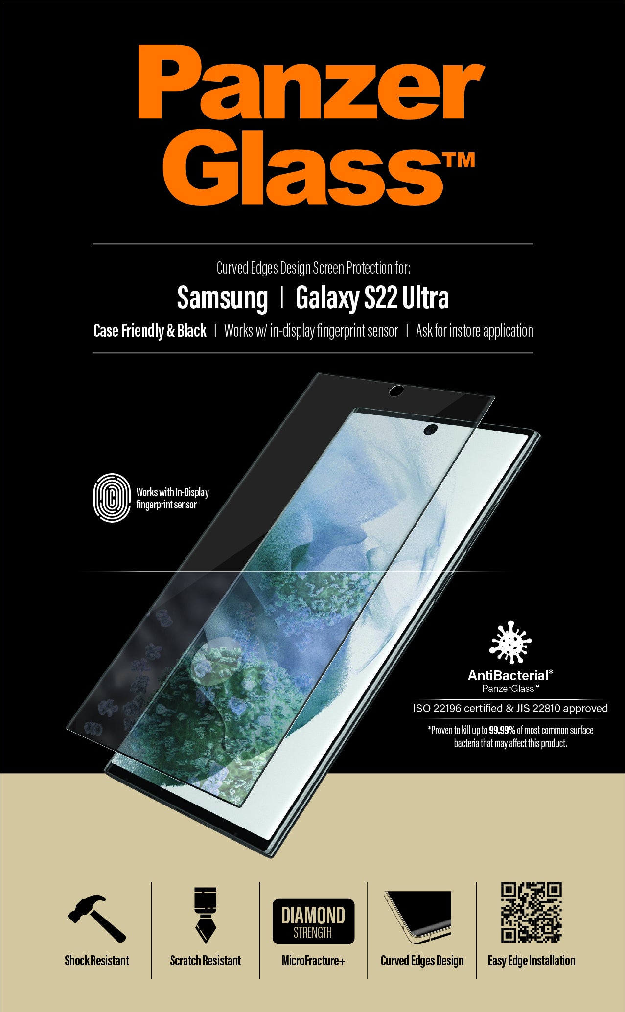 PanzerGlass Displayschutzglas – für Samsung Galaxy S22 Ultra, Hartglas, Transparent – 1er-Pack