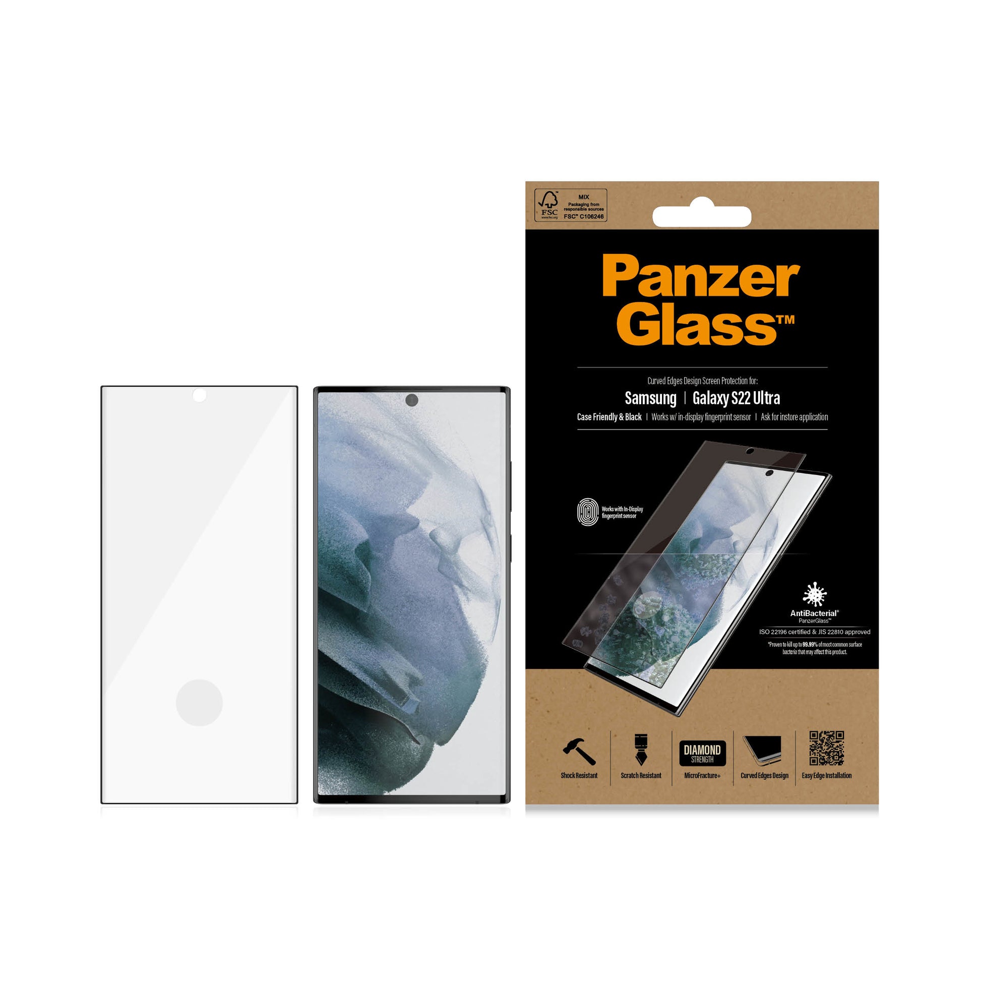 PanzerGlass Displayschutzglas – für Samsung Galaxy S22 Ultra, Hartglas, Transparent – 1er-Pack