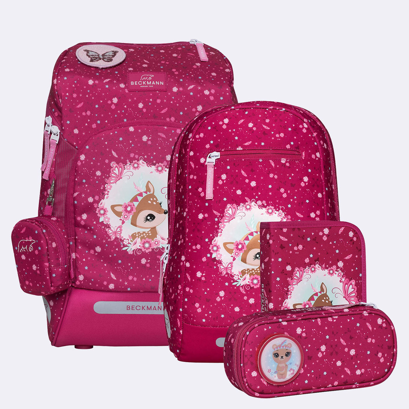 Beckmann Schulrucksack Active Air Flx – 6-teilig – Forest Deer – aus recycelten PET-Flaschen
