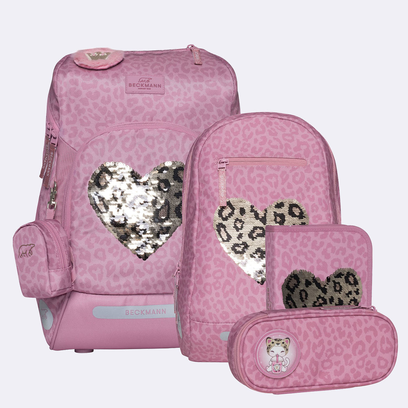 Beckmann Schulrucksack-Set Active Air Flx – 6-teilig – Furry mit Wendepailletten