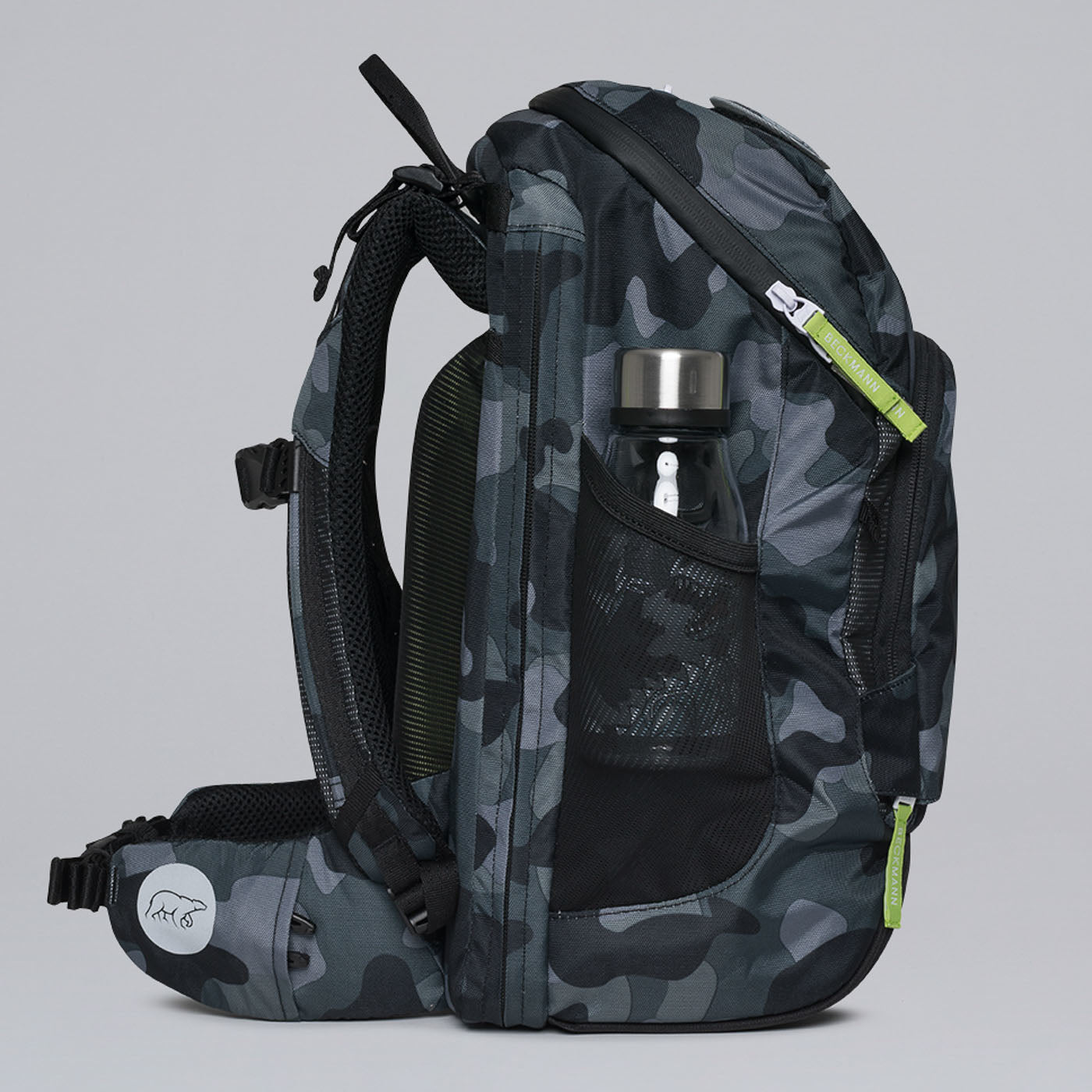 Beckmann Schulrucksack Active Air Flx – Camo Rex – mit Leuchteffekt – recycelte Materialien