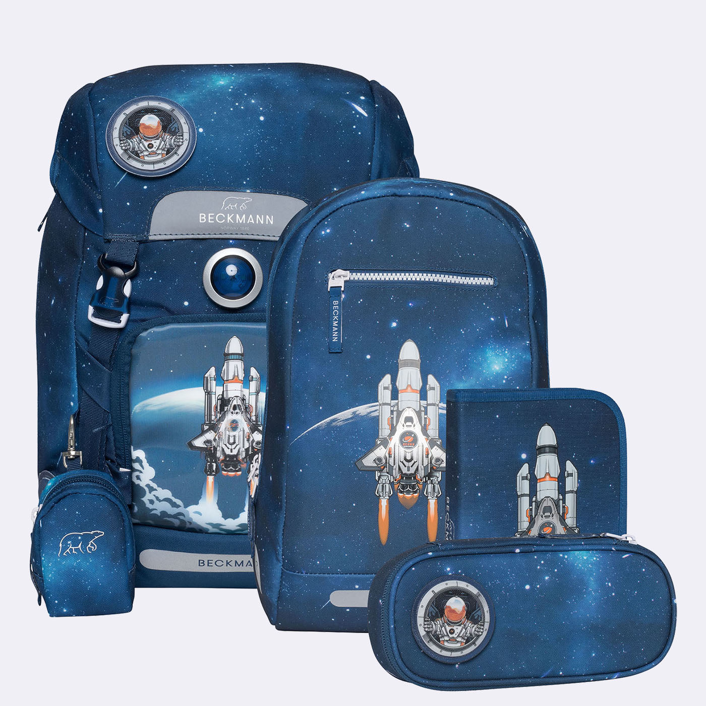 Beckmann Classic – Schulrucksack-Set 6-teilig, Weltall, 22 l, 24×37×25 cm, mit Hüftgurt