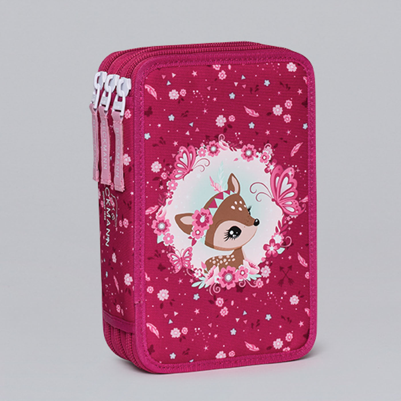 Beckmann Klassisches dreifaches Schuletui, gefüllt – Forest Deer – Kunststoff – 13 × 20,5 × 7 cm