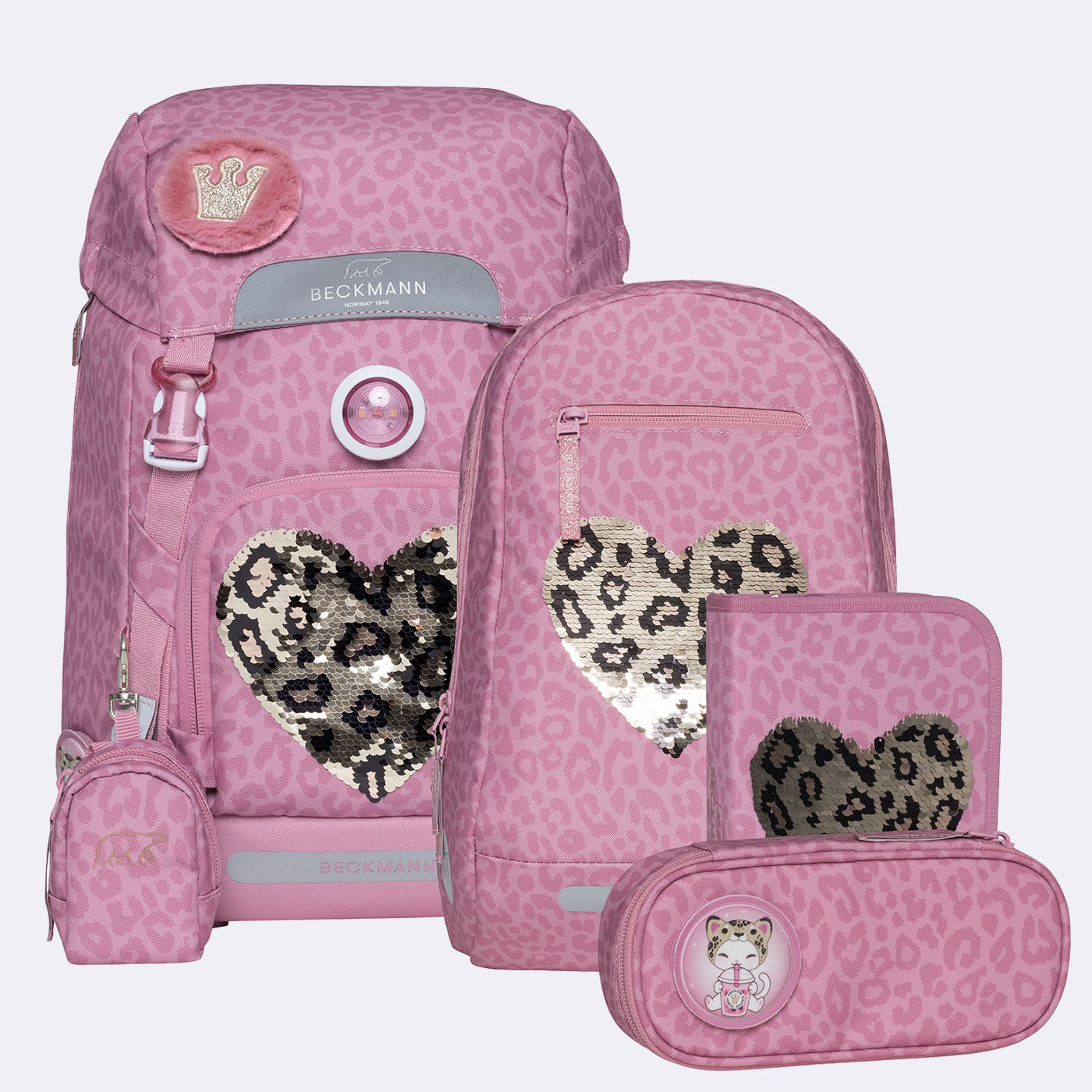 Beckmann Classic Schulrucksack 1st – 6-teilig – Furry, mit Leuchteffekt