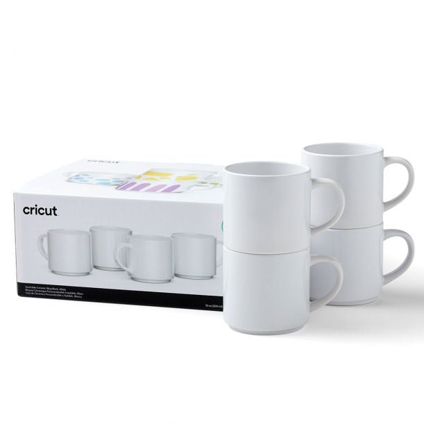 Cricut Tasse – 4er Set, 300 ml, Porzellan, Weiss, spülmaschinenfest, mikrowellengeeignet, für Sublimation
