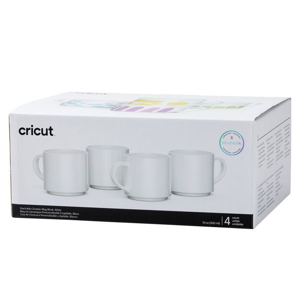 Cricut Tasse – 4er Set, 300 ml, Porzellan, Weiss, spülmaschinenfest, mikrowellengeeignet, für Sublimation