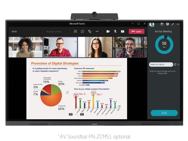 Sharp PNL752B – 75" 4K Ultra HD Interaktives Display (Touch), Hybrid Precision, 400 cd/m², Android – Schwarz