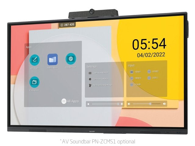 Sharp PNL752B – 75" 4K Ultra HD Interaktives Display (Touch), Hybrid Precision, 400 cd/m², Android – Schwarz