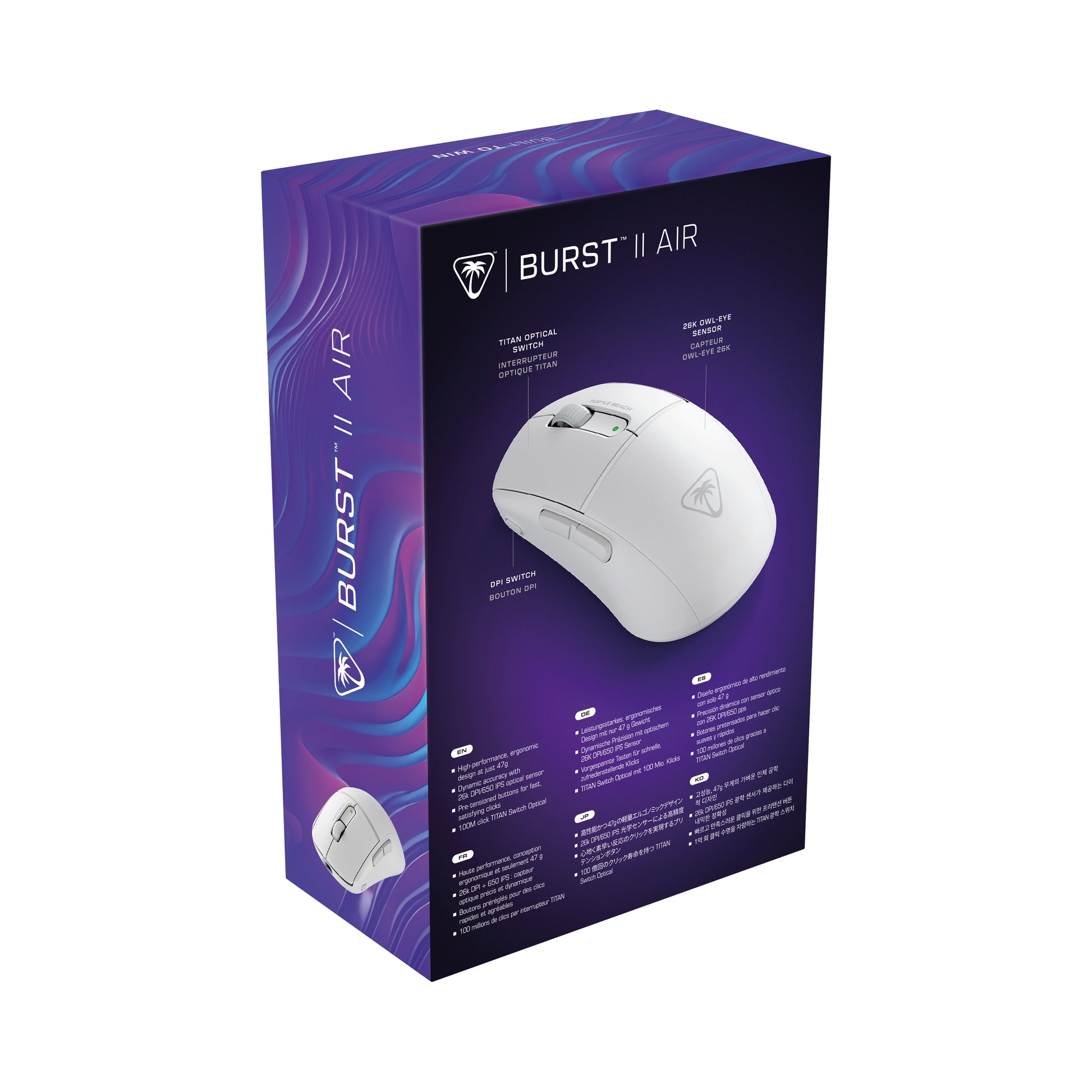 Turtle Beach Burst II Air Gaming-Maus – kabellos, 26'000 DPI, 6 Tasten, für Rechtshänder, ultraleicht, weiss