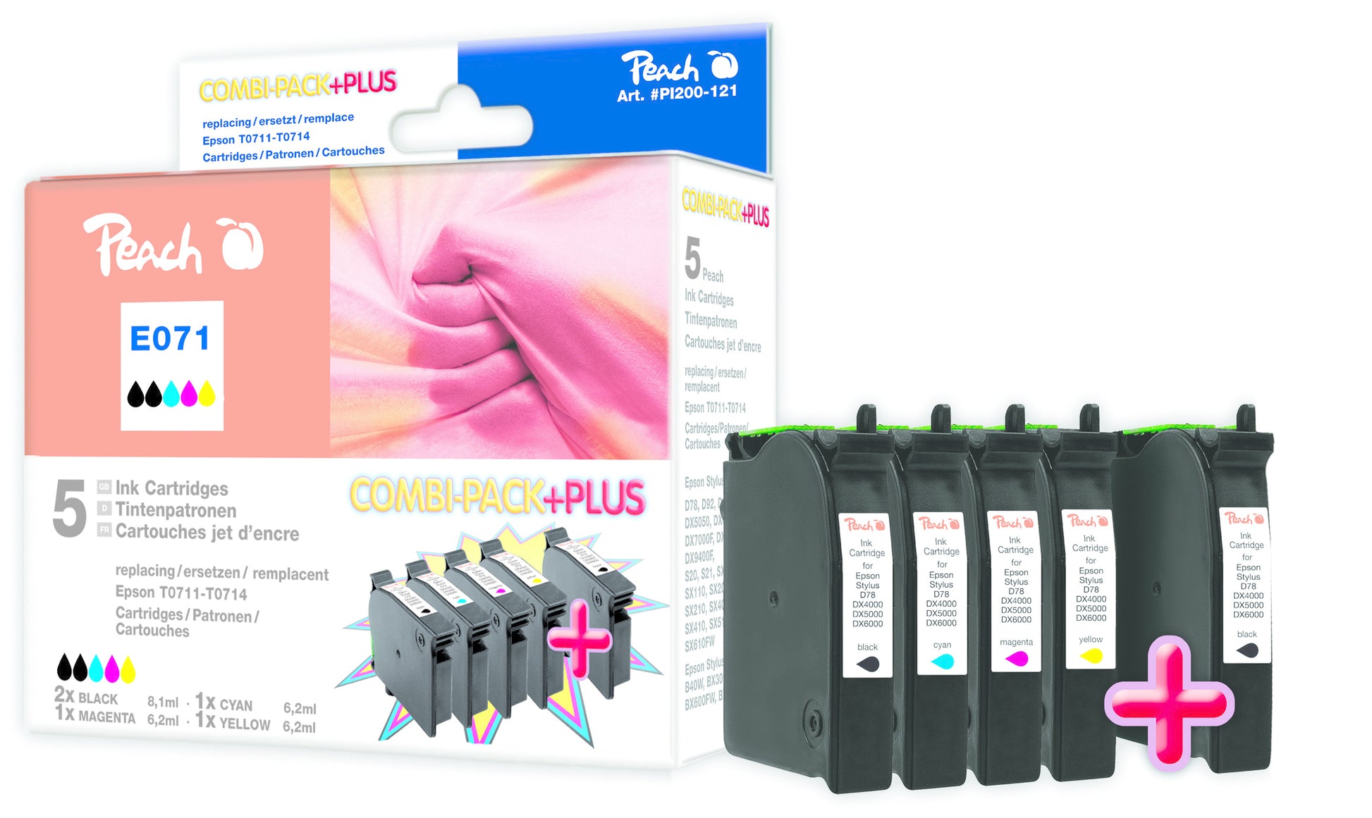 Peach E071 Tintenpatronen-Multipack, Schwarz/Cyan/Magenta/Gelb (Kompatibel) – für Epson Stylus