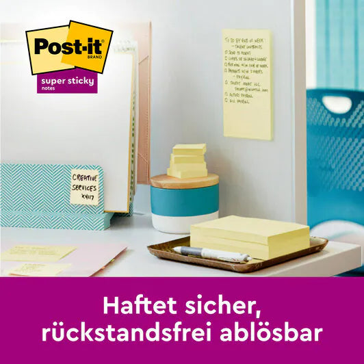 3M Post-it Haftnotizen Super Sticky – 47,6×47,6 mm – Gelb, 16×90 Blatt, PEFC
