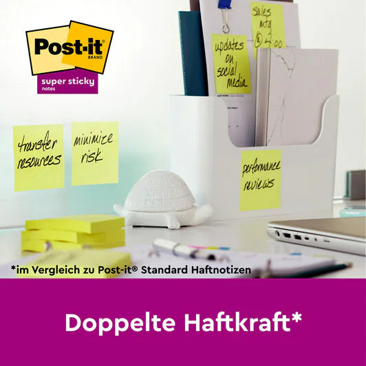 3M Post-it Haftnotizen Super Sticky – 47,6×47,6 mm – Gelb, 16×90 Blatt, PEFC