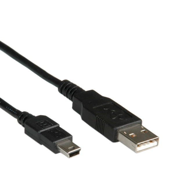 ROLINE USB-A auf Mini-USB-B Kabel – USB 2.0 (480 Mbit/s) – 3 m – Geschirmt – Schwarz