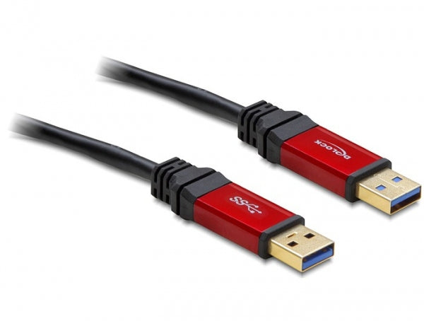 DeLOCK USB-Kabel – USB-A auf USB-A – USB 3.2 Gen 1 (5 Gbit/s) – 2 m – Goldstecker – Schwarz